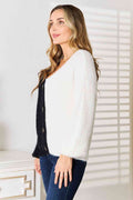 Angel Wings Woven Right Contrast Button-Front V-Neck Cardigan - Hovatok