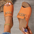 Open Toe Sandals with Metal Chain Decor - Hovatok