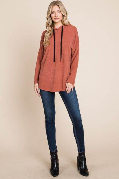 BOMBOM Contrast Drawstring Drop Shoulder Knit Hoodie - Hovatok