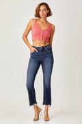 Risen Full Size Frayed Hem Cropped Straight Jeans - Hovatok