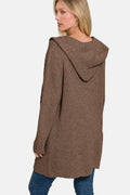 Zenana Hooded Open Front Sweater Cardigan - Hovatok
