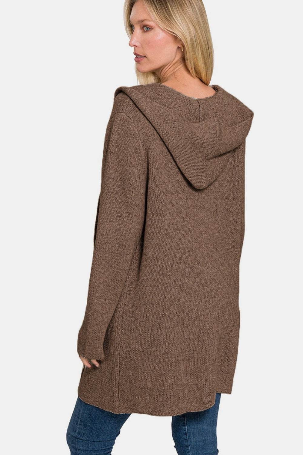 Zenana Hooded Open Front Sweater Cardigan - Hovatok