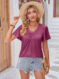Double Take Ruched V-Neck Short Sleeve T-Shirt - Hovatok