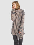 Angel Wings Tassel Striped Open Front Long Sleeve Cardigan - Hovatok