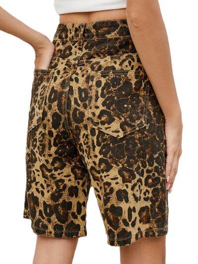 Leopard High Waist Denim Shorts - Hovatok