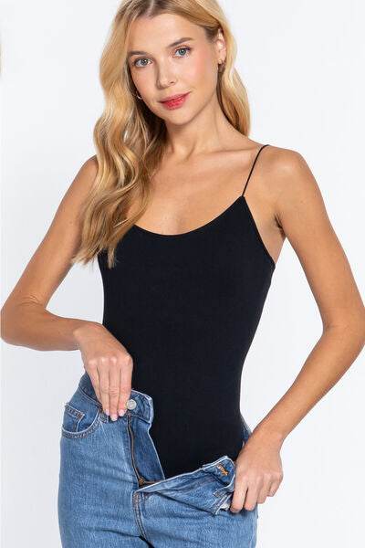 ACTIVE BASIC Ribbed Round Neck Seamless Cami Bodysuit - Hovatok