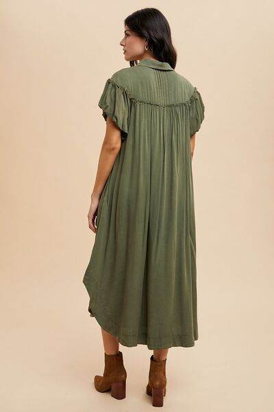 Annie Wear Mineral Washed Button Down Puff Sleeve Shirt Dress - Hovatok