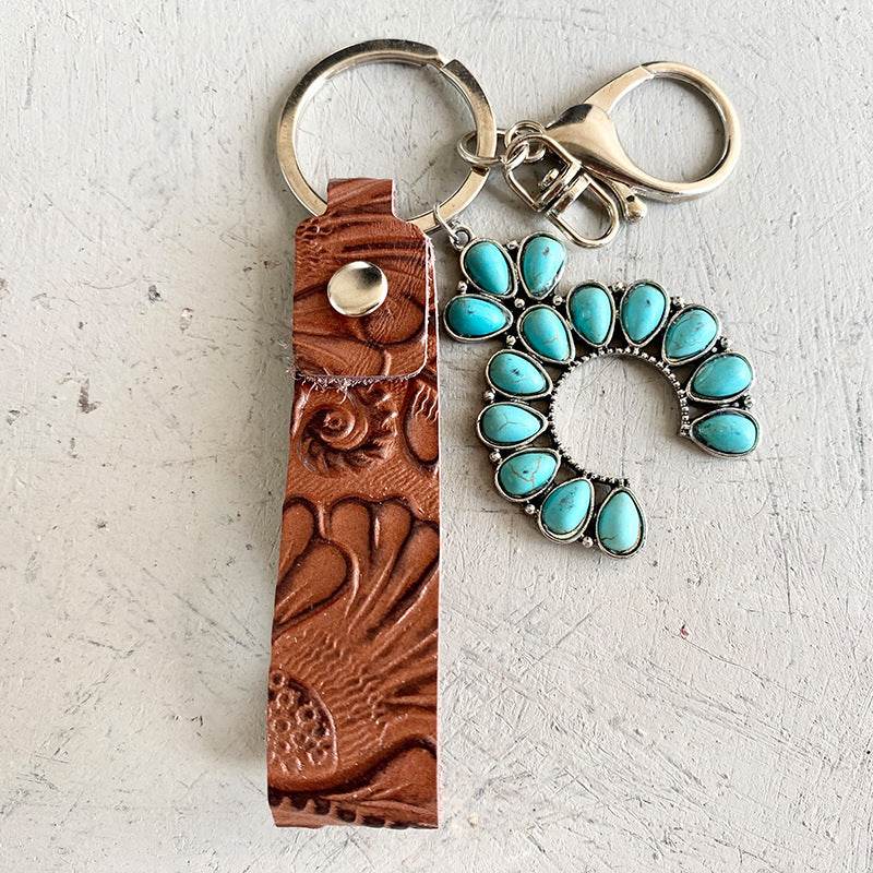 Turquoise Genuine Leather Key Chain - Hovatok