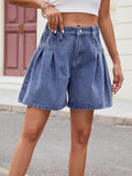 Ruched Half Elastic Waist Denim Shorts - Hovatok
