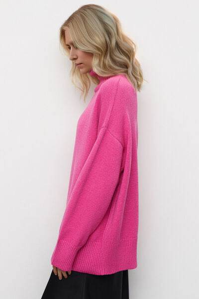 Basic Bae Turtleneck Dropped Shoulder Long Sleeve Sweater - Hovatok