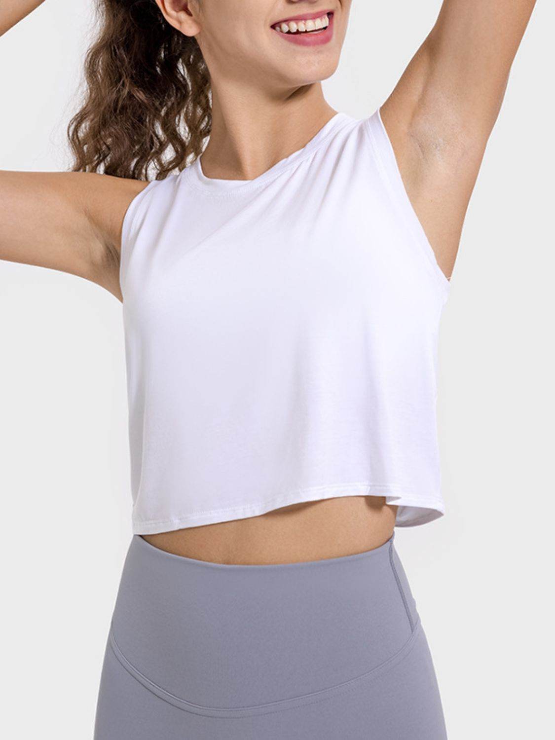Millennia Drawstring Cutout Round Neck Active Tank - Hovatok