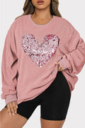 Plus Size Heart Sequin Round Neck Sweatshirt - Hovatok