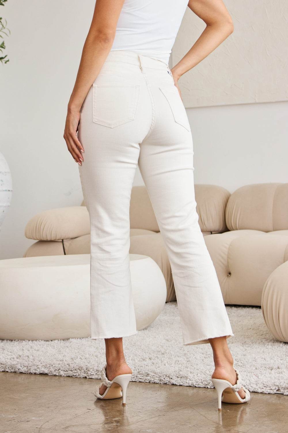 RFM Mini Mia Full Size Tummy Control High Waist Raw Hem Jeans - Hovatok