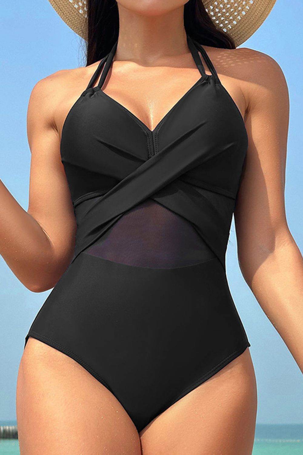 Crisscross Halter Neck One-Piece Swimwear - Hovatok
