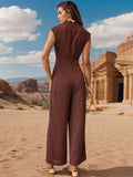 Perfee Ruched Mock Neck Sleeveless Jumpsuit - Hovatok