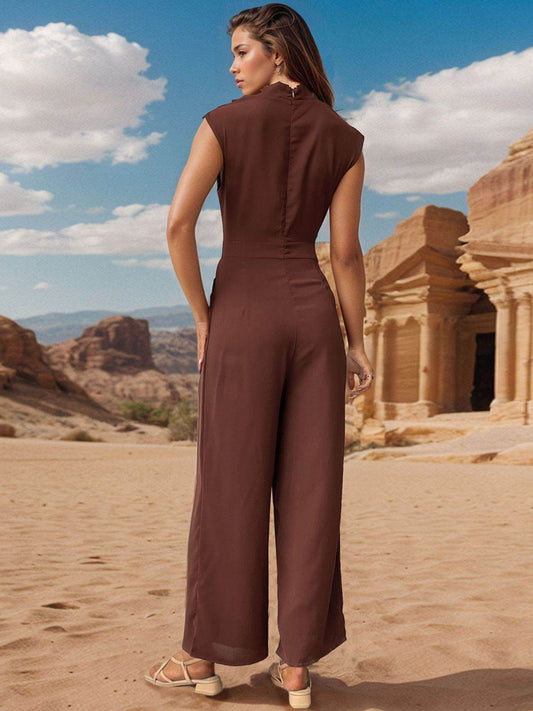Perfee Ruched Mock Neck Sleeveless Jumpsuit - Hovatok