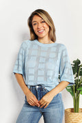 Mandy Ribbed Trim Round Neck Knit Top - Hovatok
