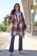 Double Take Full Size Plaid Button Up Lapel Collar Coat - Hovatok