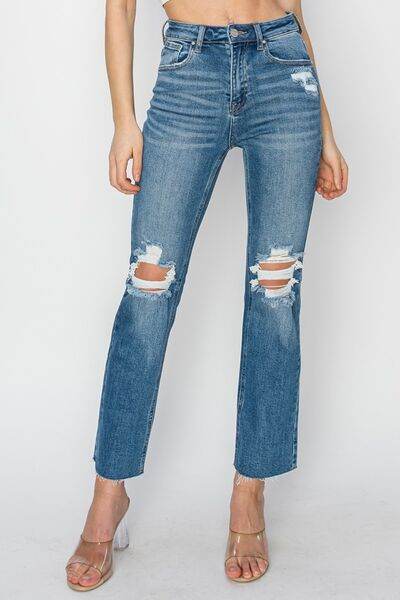 RISEN High Rise Distressed Ankle Jeans - Hovatok