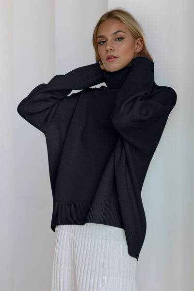Basic Bae Turtleneck Dropped Shoulder Long Sleeve Sweater - Hovatok