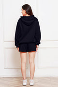 Drop Shoulder Long Sleeve Hoodie and Shorts Set - Hovatok