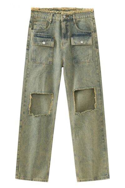 Raw Hem Distressed Jeans - Hovatok