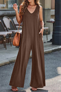 Full Size V-Neck Wide Strap Jumpsuit - Hovatok