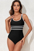 Contrast Trim Scoop Neck One-Piece Swimwear - Hovatok