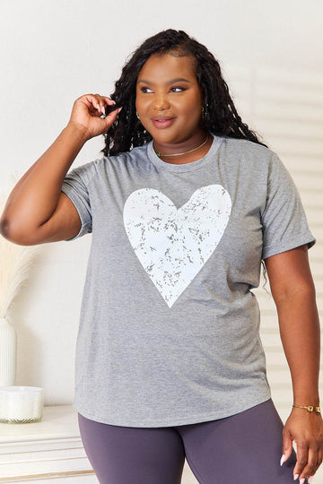 Simply Love Heart Graphic Cuffed Short Sleeve T-Shirt - Hovatok