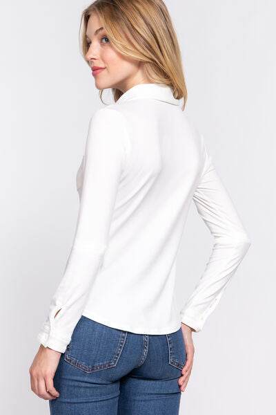 ACTIVE BASIC Long Sleeve Front Pocket DTY Brushed Shirt - Hovatok
