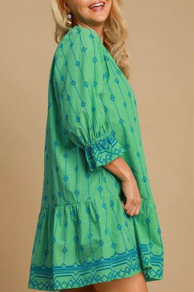 Umgee Full Size Tassel Embroidered Flounce Sleeve Mini Dress Plus Size - Hovatok