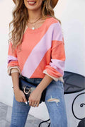 Angel Wings Color Block Ribbed Round Neck Sweater - Hovatok