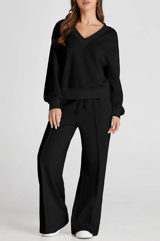V-Neck Long Sleeve Top and Pants Active Set - Hovatok