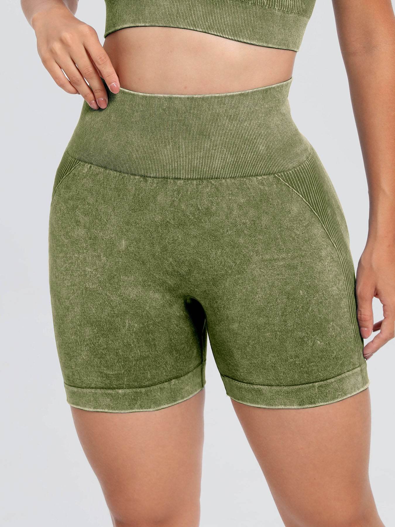 Washed High Waist Active Shorts - Hovatok