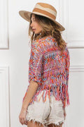 BiBi Open Front Fringed Crop Knit Cardigan - Hovatok