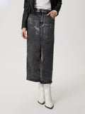 Slit Midi Denim Skirt with Pockets - Hovatok