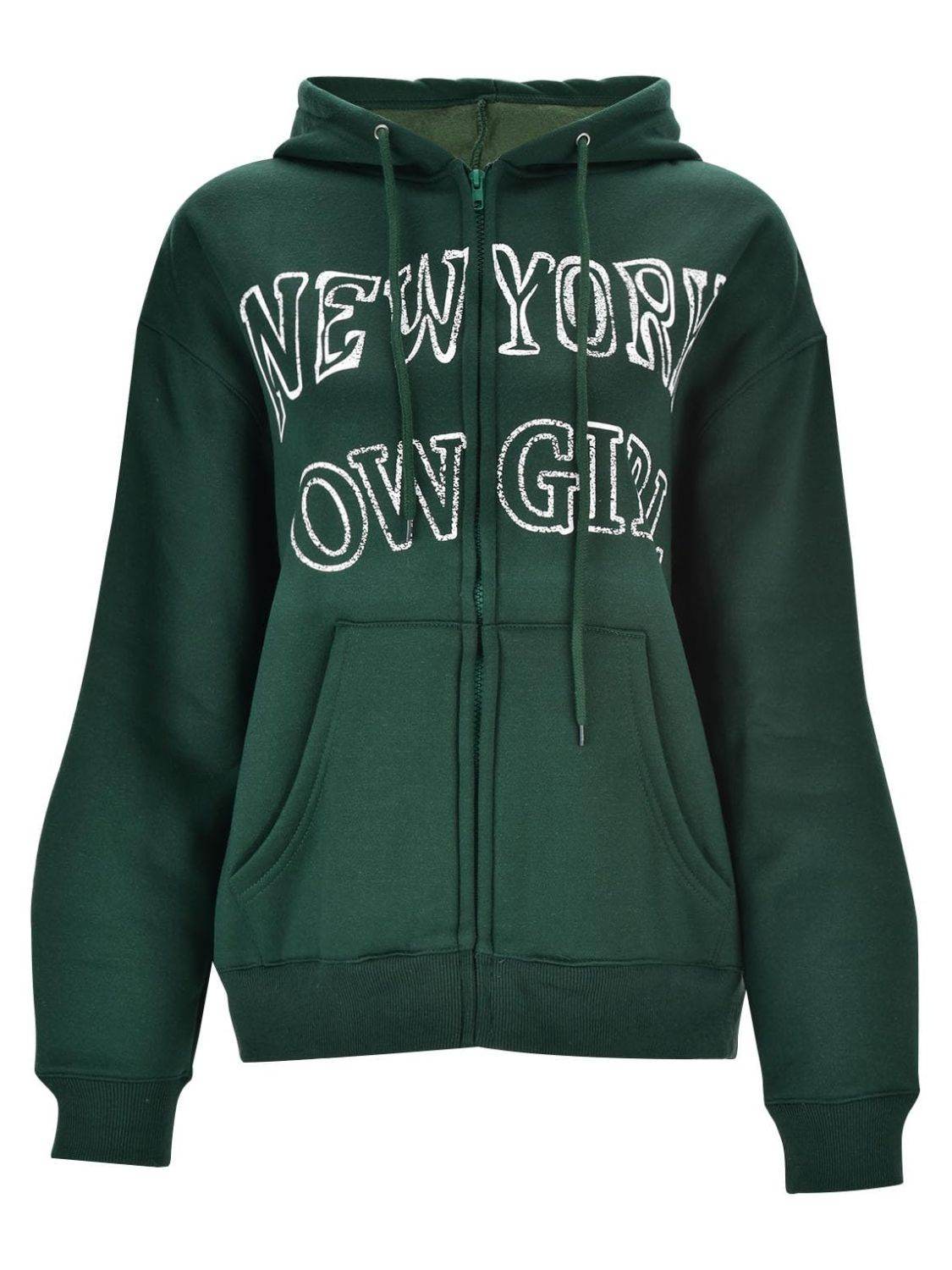 Letter Graphic Zip Up Long Sleeve Hooded Jacket - Hovatok