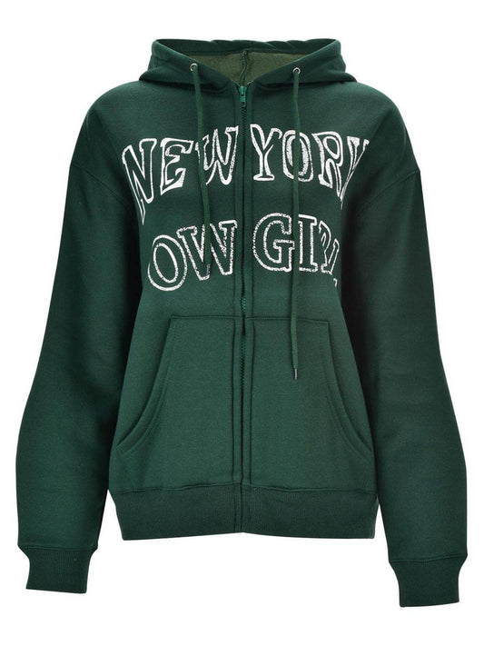 Letter Graphic Zip Up Long Sleeve Hooded Jacket - Hovatok