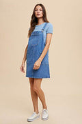 Annie Wear Wide Strap Denim Overall Dress with Pockets - Hovatok