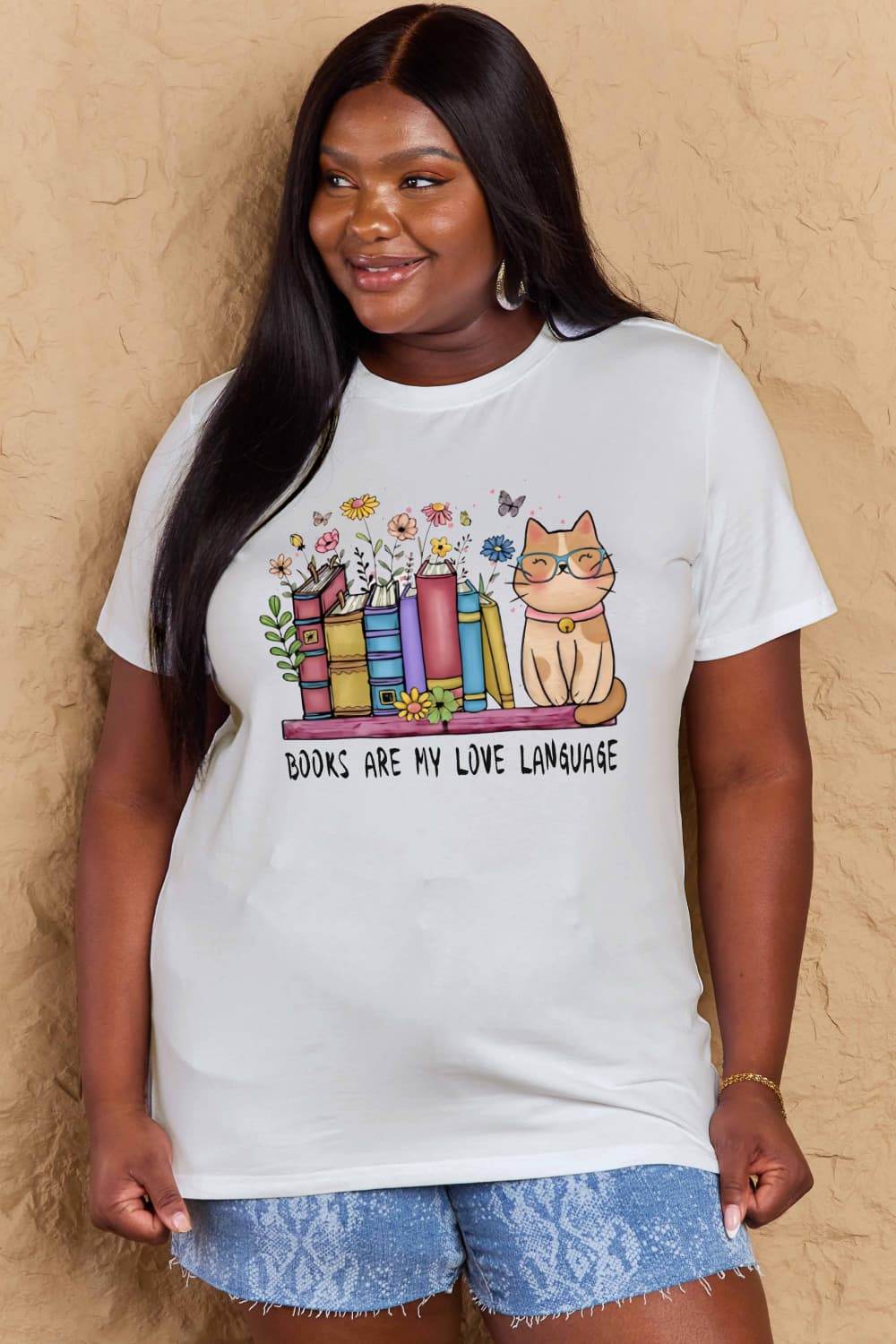Simply Love Full Size BOOKS ARE MY LOVE LANGUAGE Graphic Cotton Tee - Hovatok