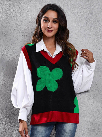 Four Leaf Clover V-Neck Sweater Vest - Hovatok