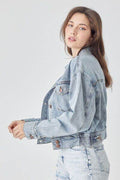 RISEN Full Size Button Down Cropped Denim Jacket - Hovatok