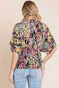 BOMBOM Printed Surplice Peplum Blouse - Hovatok