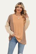 Double Take Texture Contrast Round Neck Long Sleeve T-Shirt - Hovatok