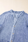 Raw Hem Button Down Long Sleeve Denim Dress - Hovatok