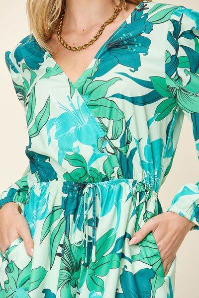 Double Take Full Size Floral Long Sleeve Romper with Pockets - Hovatok