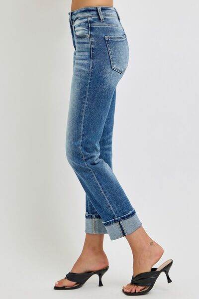 RISEN Full Size High Rise Crop Straight Roll Up Jeans - Hovatok