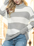 Striped Turtleneck Long Sleeve Sweater - Hovatok