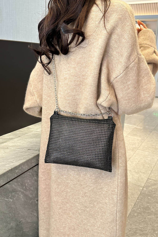 Rhinestone Polyester Chain Crossbody Bag - Hovatok