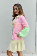 Davi & Dani Flying Colors Full Size Colorblock Long Sleeve Shirt Dress - Hovatok